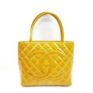Auth Chanel Medallion Hand Bag Yellow #44386C44